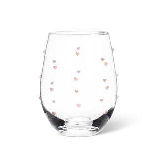 Stemless Wine Glass with Pink Hearts-4.5"H(18oz)