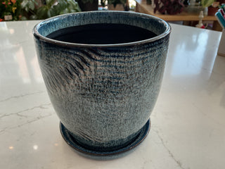 6” Blue Ceramic Pot with Saucer