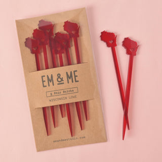 Wisconsin Love Stir Sticks, Swizzle Sticks: Transparent Red