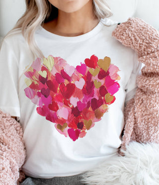Brushstroke Valentine Heart Watercolor Love Graphic Tee: Pink / Large