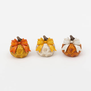 Thanksgiving Resin Harvest Pumpkin with Bow, 3.74"L, 3 Assorted Styles