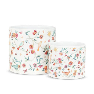 Large Tapestry Birds Planter-6"H
