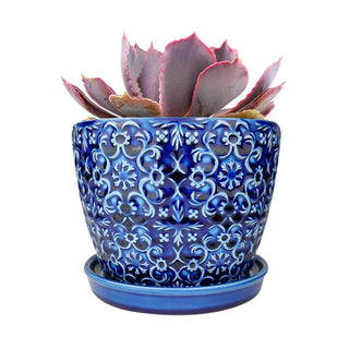 6" Blue Ceramic Mediterranean Bell Pot - Indoor Plant Pots