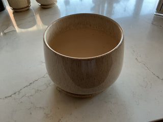 7” Tan bowed Ceramic Pot