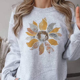 Grunge Sunflower Summer FLower Floral Graphic Sweatshirt: Sand / Medium