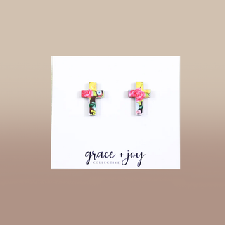 Floral Cross Stud Earring, Acrylic Earrings