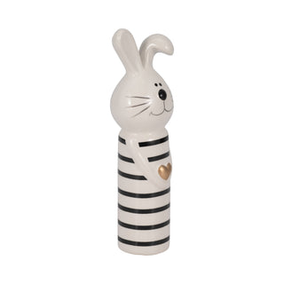 Ceramic Lines Bunny with Gold Heart Figurine - Black, 7 in.