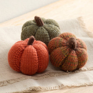 Cozy Knit Pumpkins, variegated yarns, unique autumn colors: 4 inch Sunset