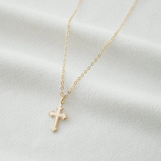 Tiny Cross Necklace in 14K Gold Fill (Jada): 14K Gold Fill / 18" Satellite