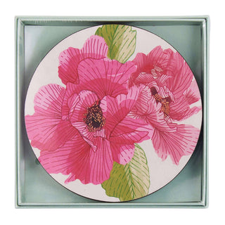 PINK PEONY  Round Coasters, set of 4