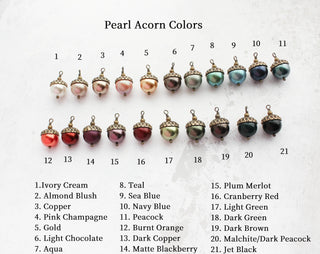 Pearl Acorn Charm Necklace -ANTIQUED BRASS