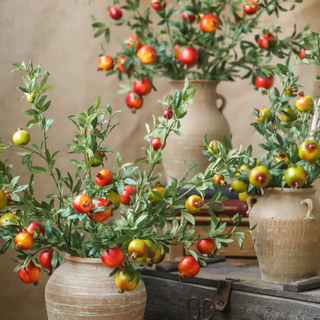Big Fruit Faux Pomegranate Stem 32" Tall: Red / Five Stems