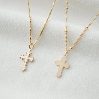 Tiny Cross Necklace in 14K Gold Fill (Jada): 14K Gold Fill / 18" Satellite