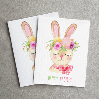 Happy Easter Card, Cute Easter Bunny Card, Eco Friendly: Mix of all 3 colors / Clear Protective Sleeves
