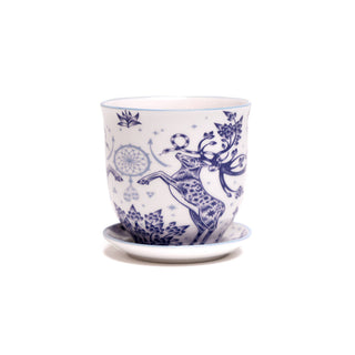 Liberte  Indoor plant pots with drainage 3 & 5 inch planter: Blue Leaves / 4.25"