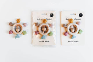 Rainbow Spokes Silicone Teether with Wooden Rattle Baby Gift