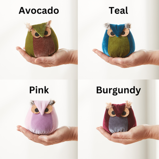 Whimsical velvet owls, charming owl enthusiastic, nature: Teal Owl