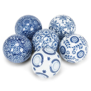 Blue & White Decorative Balls - 6 Assorted - 3"D