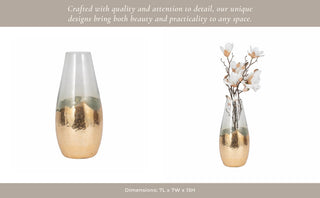 Clear 15 in. Glass Modern Gold-Dipped Vase