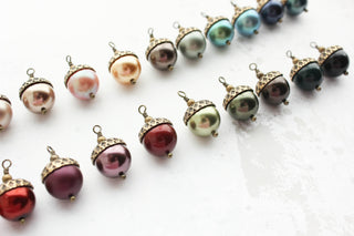 Pearl Acorn Charm Necklace -ANTIQUED BRASS