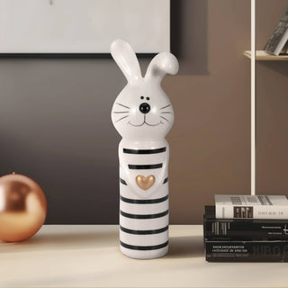 Ceramic Lines Bunny with Gold Heart Figurine - Black, 7 in.
