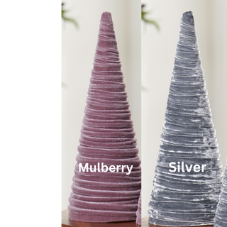 Cones Velvet Small, Elegant Bookshelf Tree Decor, Mantel: Silver