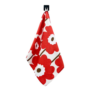 Blooming Poppy Brocade Floral Waffle Tea Towels Home Decor: Red