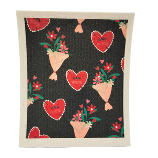 Be Mine, Valentine Flowers Swedish Dishcloth Valentines Day