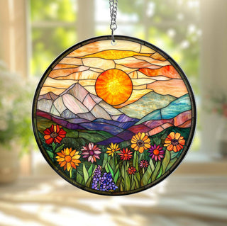Mountain Wildflowers Stained Glass Suncatcher, Windows Art: 6in