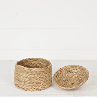 570380- Silo Shape Basket of Cattail Leaves with Lid-7Hx7.5D
