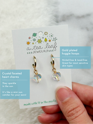 Crystal Heart Huggie Earrings: Silver Plated
