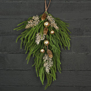 510022- 28inLx17inW Teardrop-Golden Holiday Norfolk Pine-