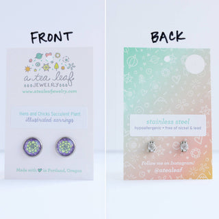 Succulent Plant Illustrated Post Earrings