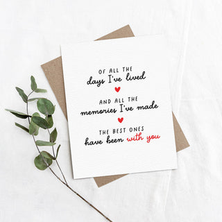 Anniversary Card, Romantic Birthday, Love Card: Red Envelopes / Clear Protective Sleeves