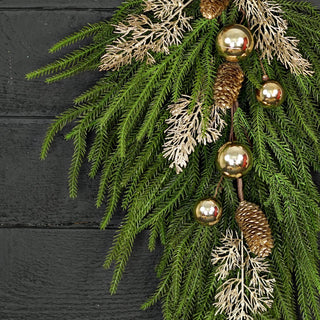 510022- 28inLx17inW Teardrop-Golden Holiday Norfolk Pine-
