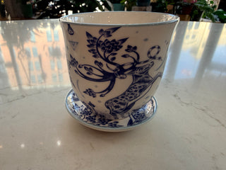 Liberte 3.25" Pot And Saucer - Blue Reindeer