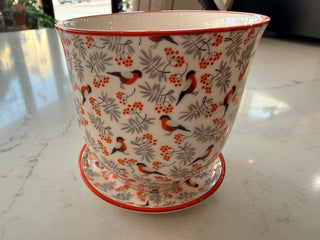 Liberte 3.25" Pot And Saucer - Red Birds