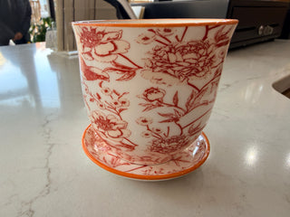 Liberte 3.25" Pot And Saucer - Orange Pheasants