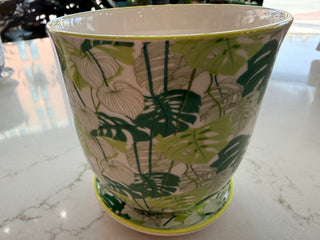 Liberte 4.4" Pot And Saucer - Green Palms
