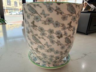 Liberte 4.4" Pot And Saucer - Blue Birds and Flowers