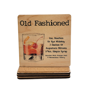 Old Fashioned Cocktail Wooden Bar Coaster