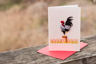 Rooster on Fence Quilled Card