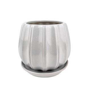 6" Grey Ceramic Contour Planter with Drainage Hole & Saucer