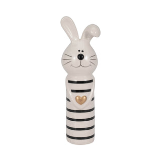 Ceramic Lines Bunny with Gold Heart Figurine - Black, 7 in.