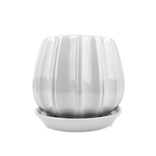 6" Grey Ceramic Contour Planter with Drainage Hole & Saucer