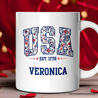 Patriotic USA Floral Gift Mug, 1776 Independence Day: Non-Customized