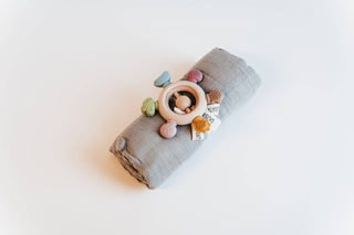 Rainbow Spokes Silicone Teether with Wooden Rattle Baby Gift