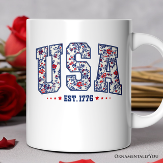 Patriotic USA Floral Gift Mug, 1776 Independence Day: Non-Customized