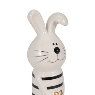 Ceramic Lines Bunny with Gold Heart Figurine - Black, 7 in.