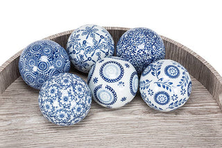 Blue & White Decorative Balls - 6 Assorted - 3"D